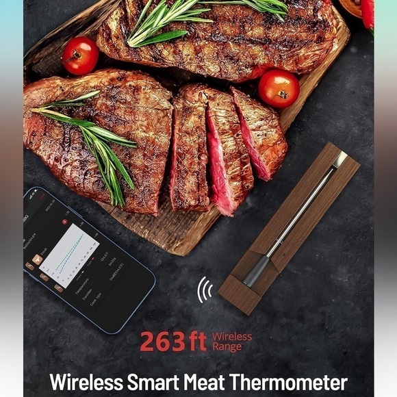 Brand New Smart Meat Thermometer Wireless Probe Bluetooth Alerts Oven Grill BBQ - Picture 2 of 12